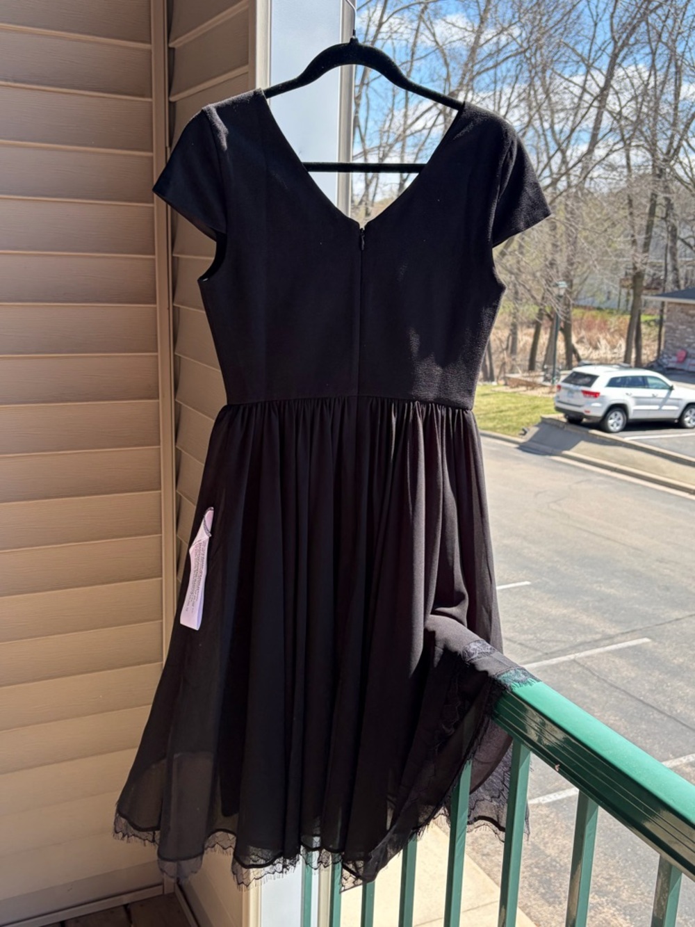 🆕🖤Dress The Population Black Fit & Flare Dress Lace Hem Cocktail Dress Size S - Picture 5 of 15